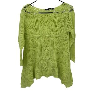 Open Knit Crochet Sweater XL‎ Green Asymmetrical Earthy Fairy Boho Lagen Artsy
